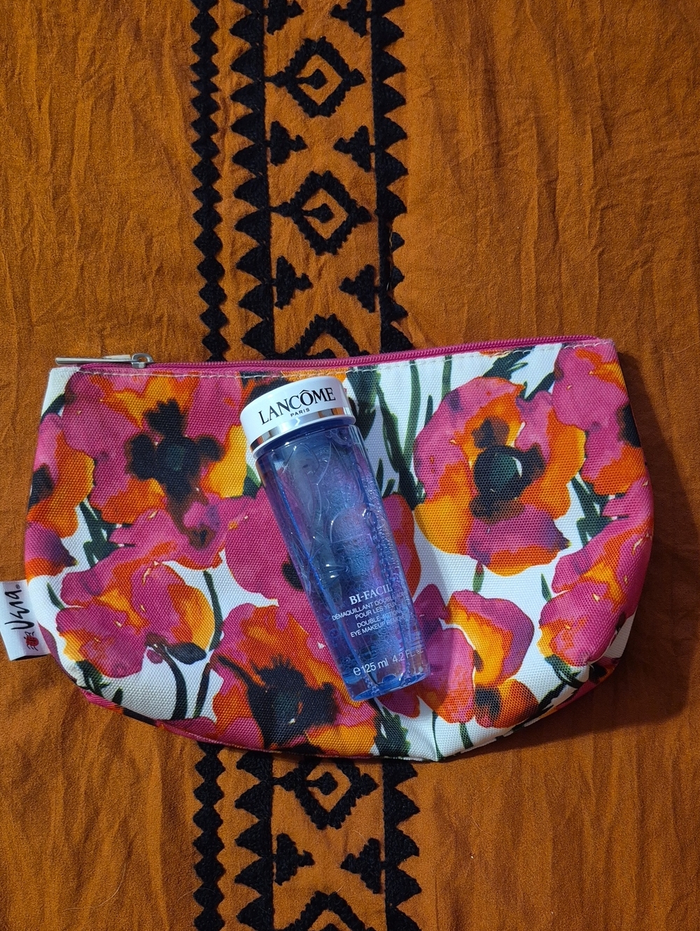 LANCOME BI-FACIL Floral Cosmetic Pouch.